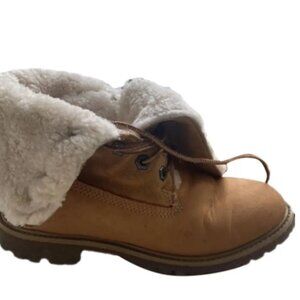 Vintage g:21 Boot Faux Leather Brown Lace Up Combat Fleece Lined Fold Down Shoes